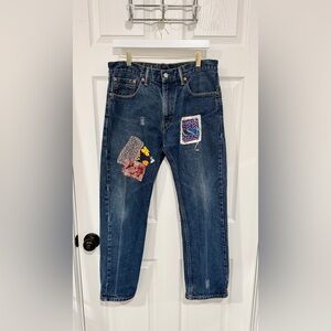 Women’s Levi's 505 Embroidered Y2K Denim Patchwork Wearable Art Boho 32" Jeans